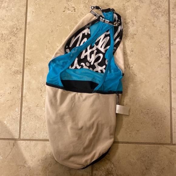 Black and Pink Dance leo; open back, snaps around neck. - Picture 4 of 5